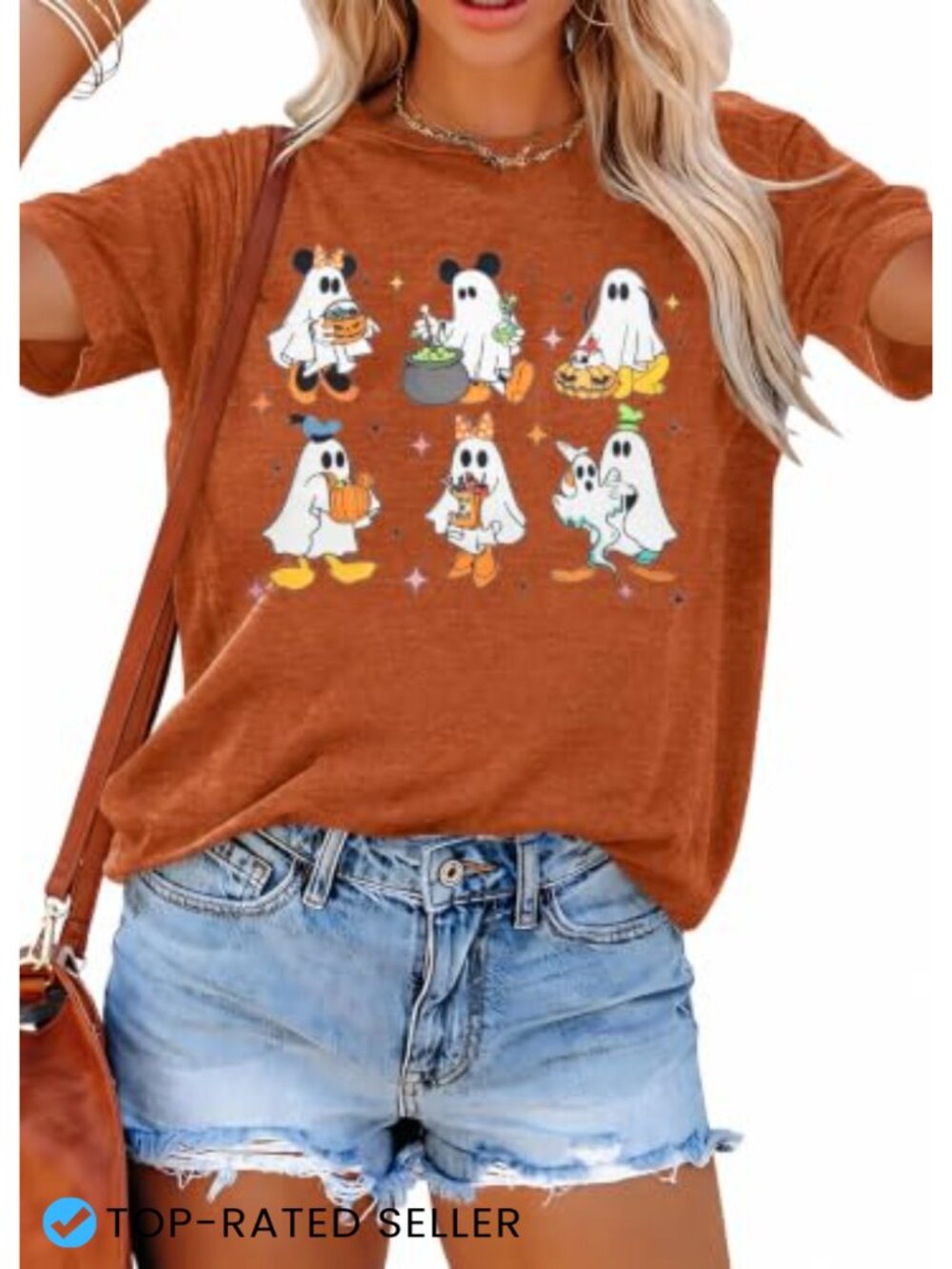 Women's Halloween Graphic T-Shirt Cotton Blend Pumpkin Ghost Tee Pull On Short